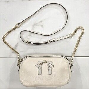 Coach Isla Small Leather Crossbody Bag Ivory Bow Chain Strap Coquette Preppy